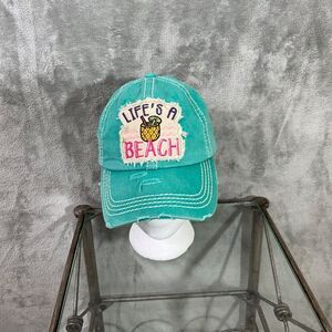 Kbethos Women’s Life’s a Beach Distressed Blue Cap Hat w Adj. hook & loop Strap